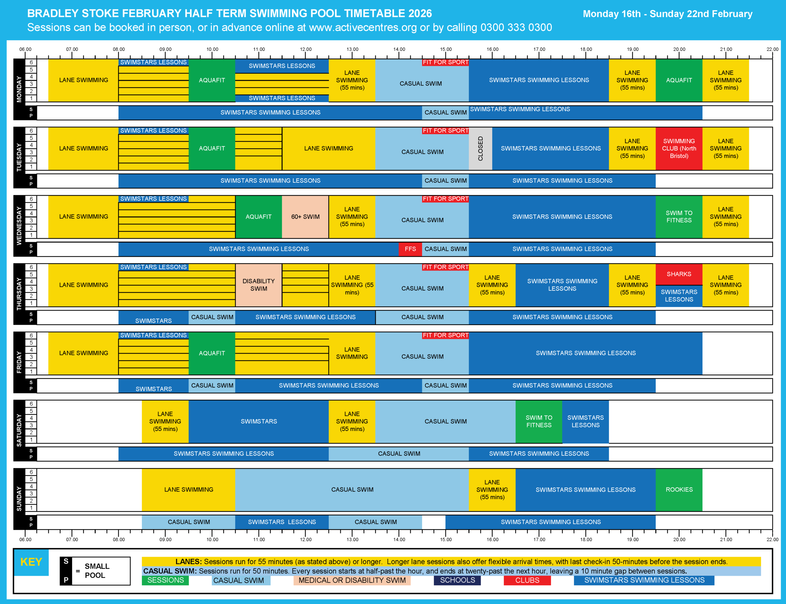 Bradley Stoke February 2026 Half Term Pool Timetable