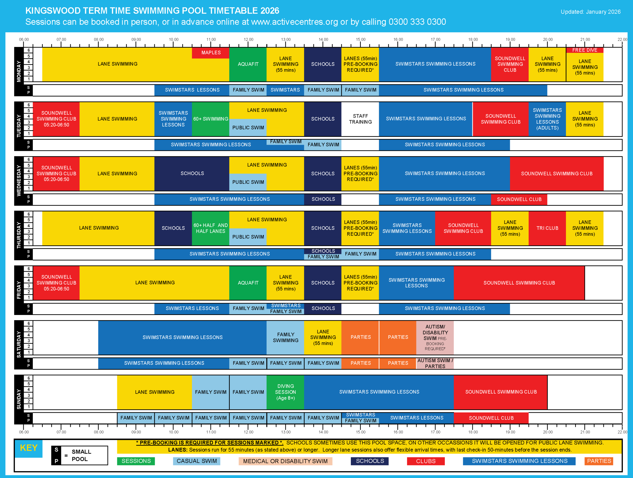 KLC Pool Timetable 2026