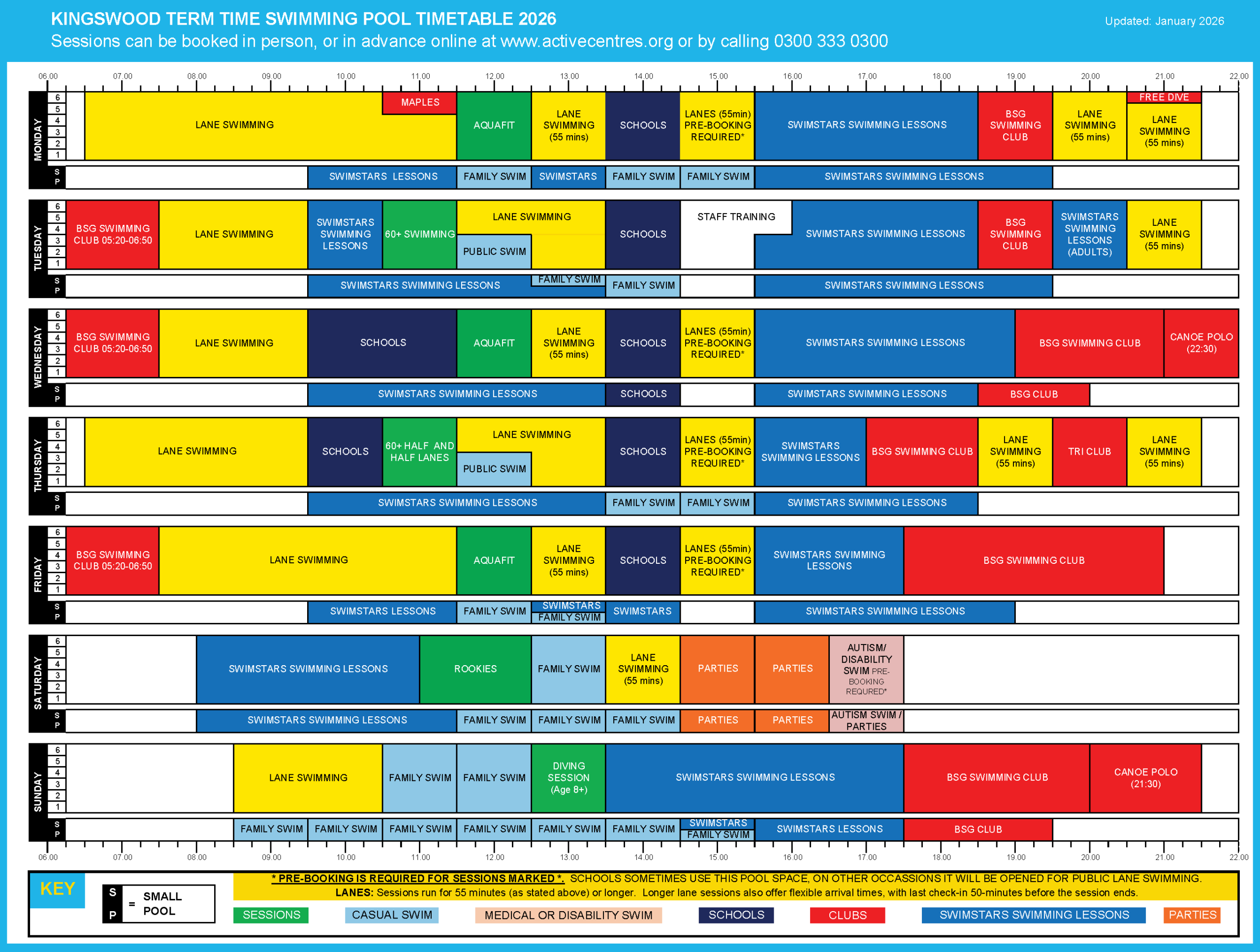 Kingswood Swimming pool Timetable 2026