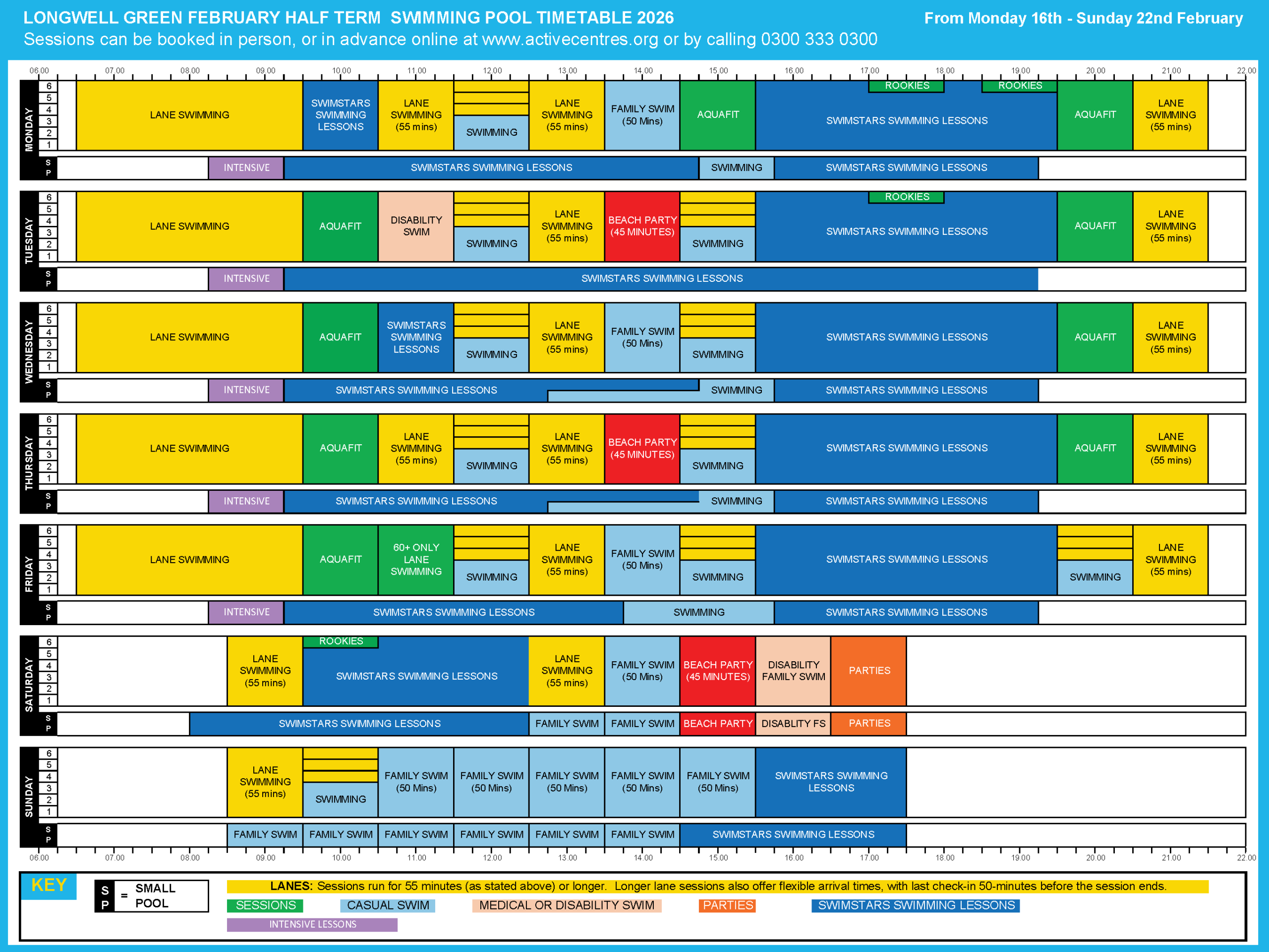 Longwell Green February 2026 Half Term Pool Timetable