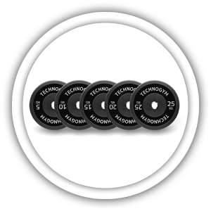 Bumper plates ranging from 5-25kg
