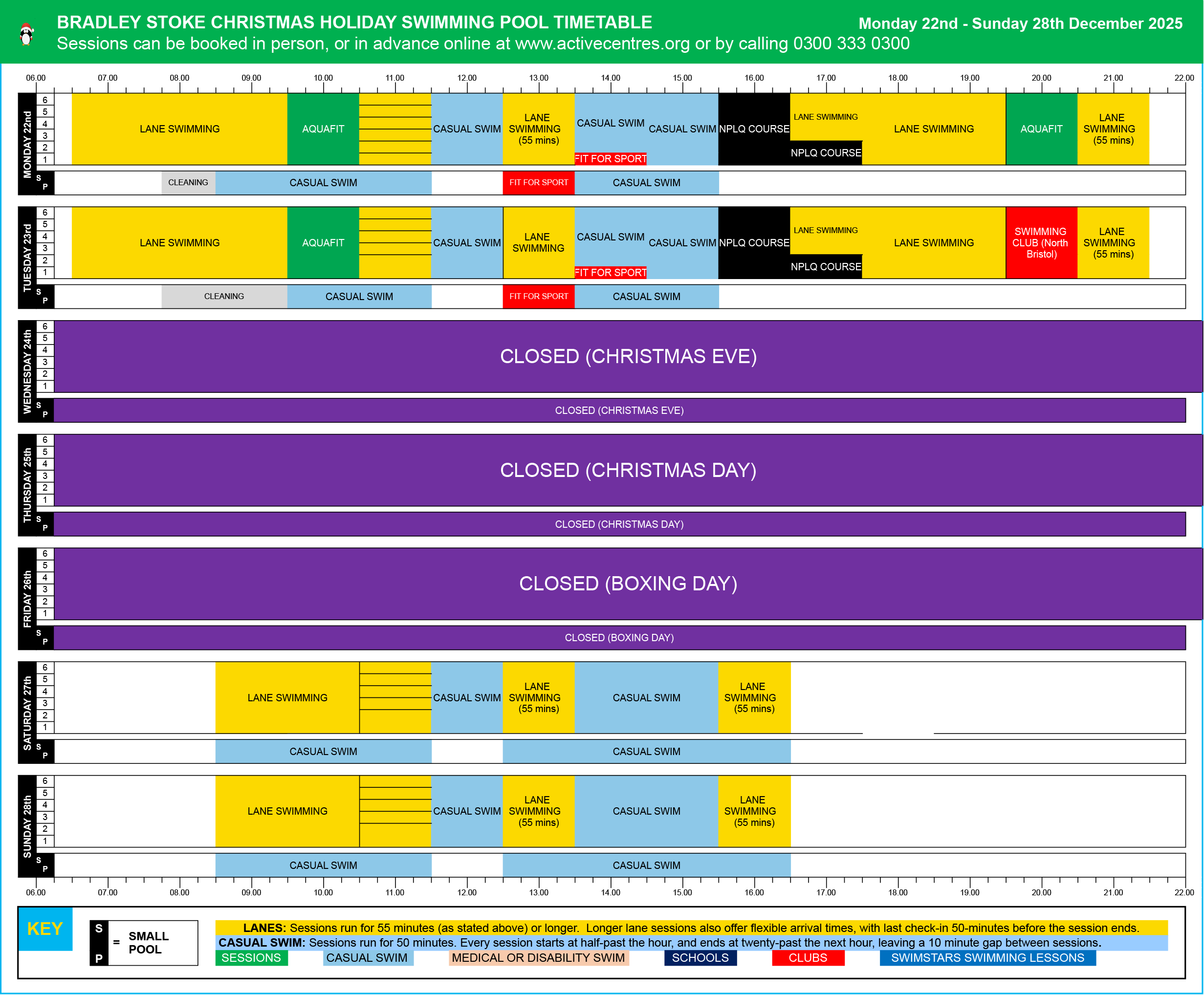 Bradley Stoke Christmas Holiday Swim Timetables - Dec 2025 WC 22nd